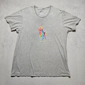 Polo Ralph Lauren Mens Heather Grey Rainbow Tie Dye Big Pony T-Shirt Large